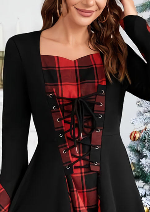 

Mini Dresses Plaid Lace Up Irregular Mini Dress in Multicolor. Size: M