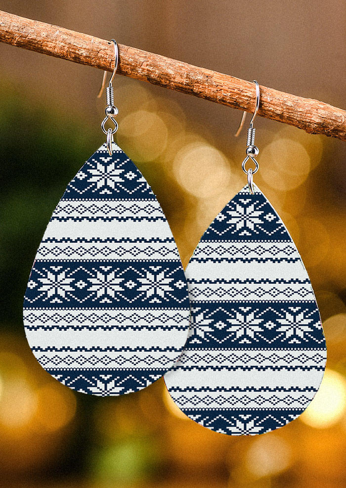 

Earrings Christmas Snowflake Geometric PU Leather Earrings in Blue. Size