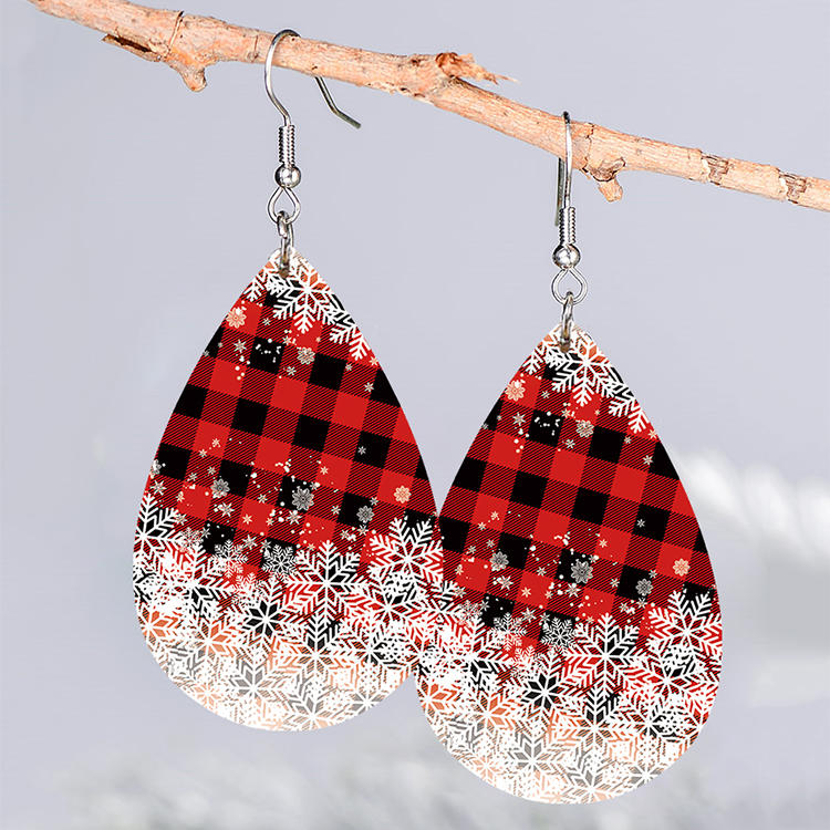 Christmas Snowflake Buffalo Plaid Acrylic Earrings