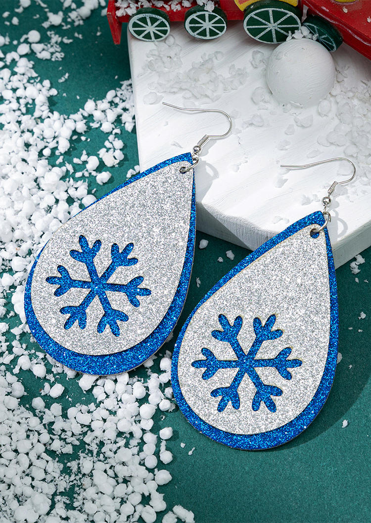 

Earrings Christmas Snowflake Glitter Hollow Out Earrings in Blue. Size