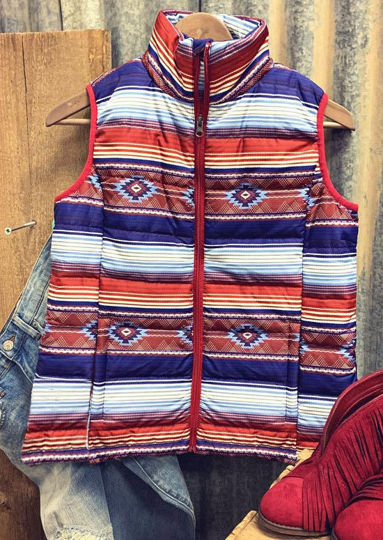 

Coats Aztec Serape Striped Zipper Vest Coat in Multicolor. Size: L,M,,XL