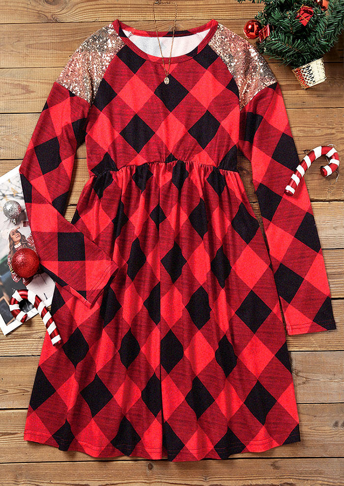 

Mini Dresses Plaid Sequined Pocket Ruffled Mini Dress in Multicolor. Size: L,M,,XL