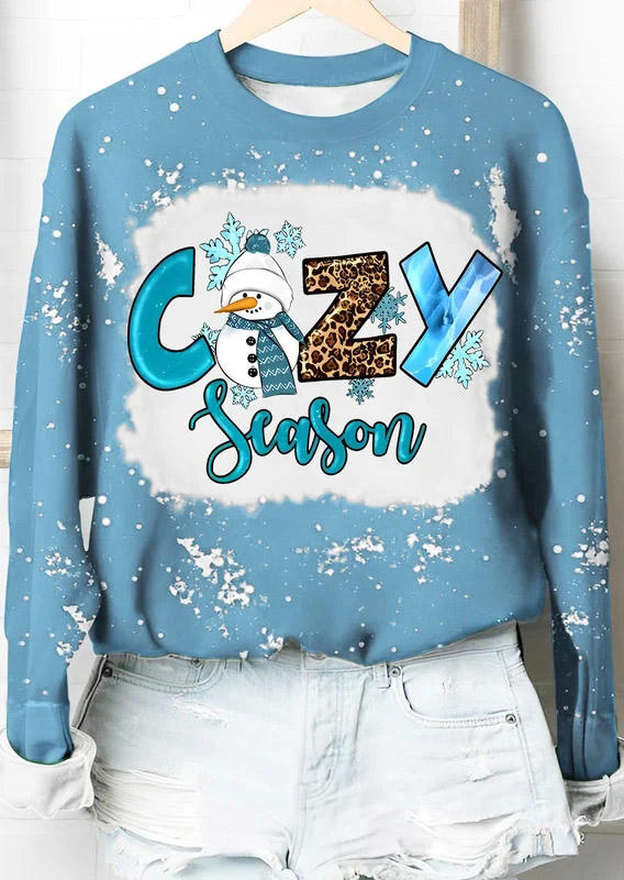 

Sweatshirts Christmas Snowflake Cozy Season Leopard Bleached Sweatshirt - Light Blue in Blue. Size: M