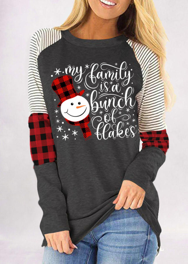 

T-shirts Tees Christmas My Family Is A Bunch Of Flakes Plaid Striped T-Shirt Tee - Dark Grey in Gray. Size