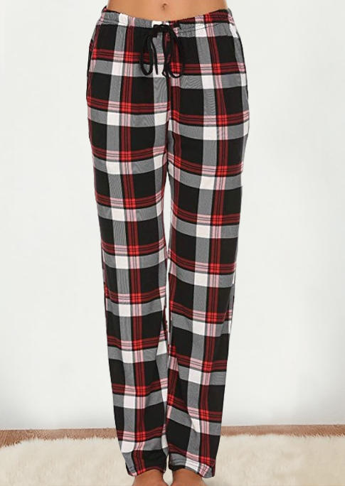 

Sleepwear Plaid Drawstring Pocket Pajama Pants in Multicolor. Size