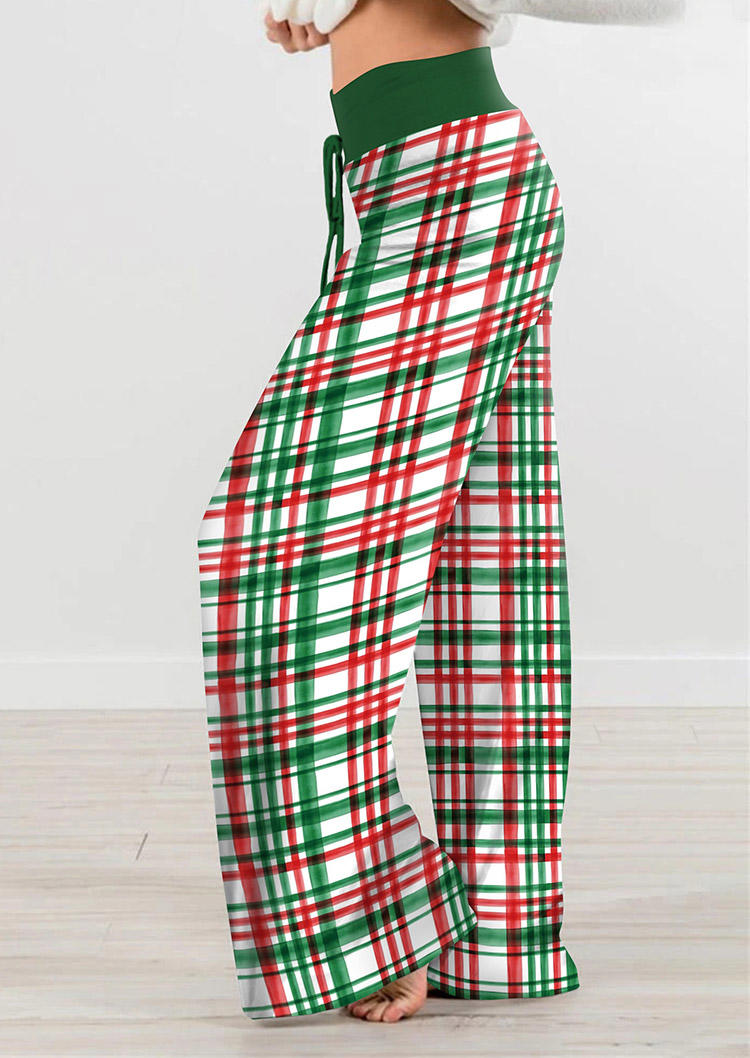 Pants Plaid Drawstring Tie Elastic Waist Wide Leg Pants in Multicolor. Size: L,M