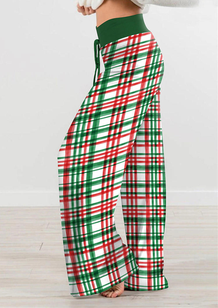 

Pants Plaid Drawstring Tie Elastic Waist Wide Leg Pants in Multicolor. Size