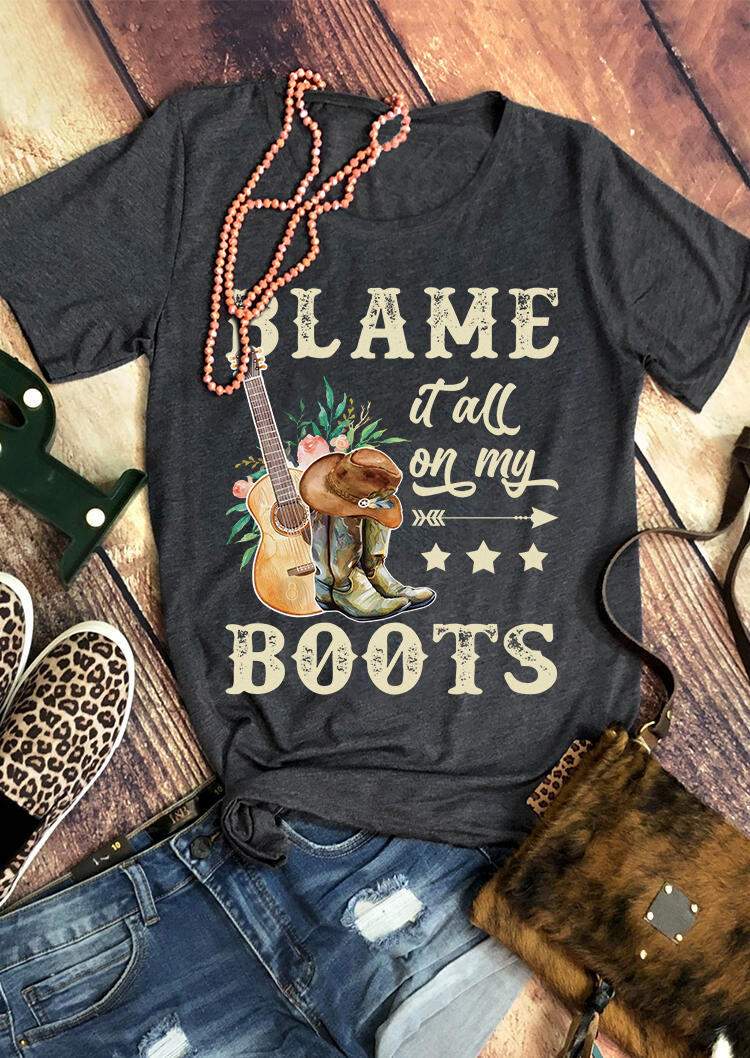 T-shirts Tees Blame It All On My Roots O-Neck T-Shirt Tee - Dark Grey in Gray. Size: L,M,S,XL