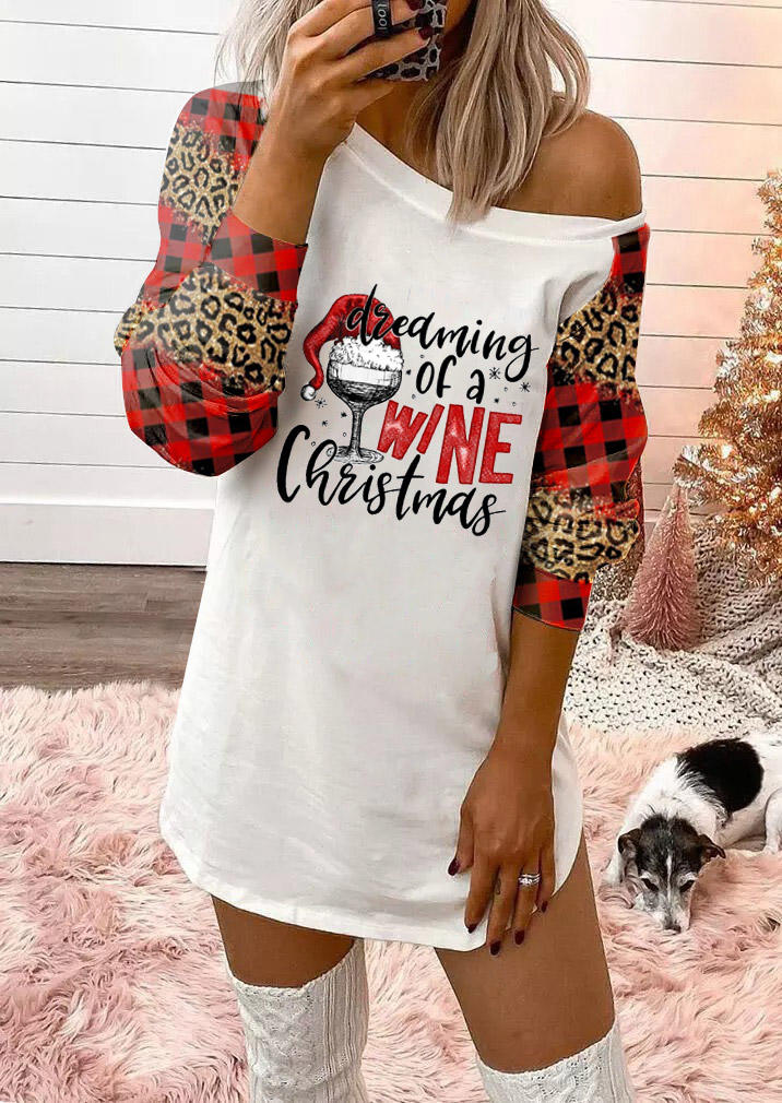 

Mini Dresses Dreaming Of A Wine Christmas Leopard Plaid Mini Dress in White. Size: L,M,,XL