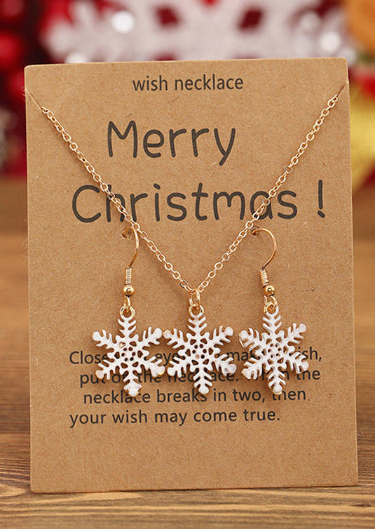 

Necklaces 3Pcs Christmas Snowflake Necklace And Earrings Set in White. Size