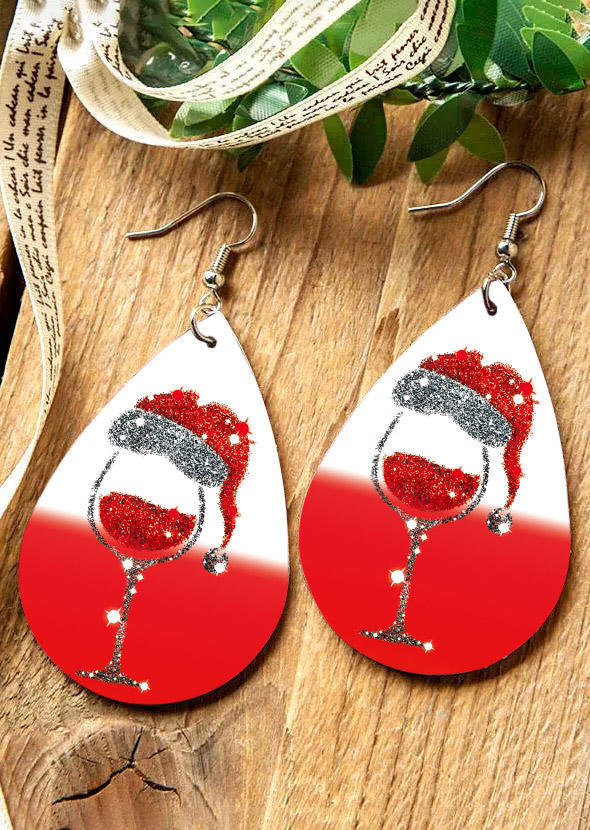 

Earrings Christmas Hat Gradient Wine Glass Earrings in Red. Size