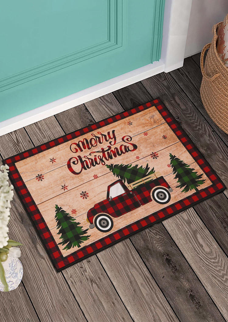 

Merry Christmas Plaid Snowflake Carpet in Multicolor. Size