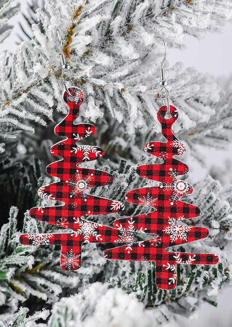 

Earrings Christmas Tree Plaid Snowflake Earrings in Red. Size