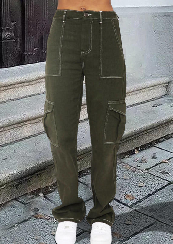 

Pants Pocket Button Zipper Pants - Army Green in Green. Size