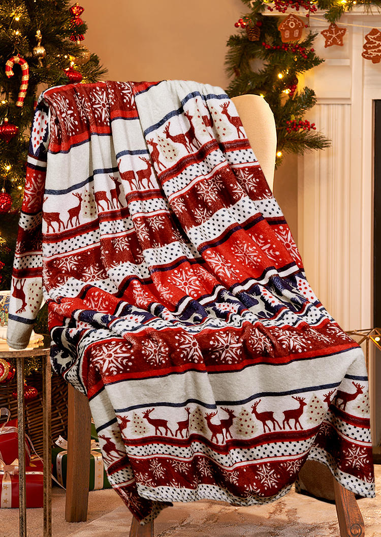 

Blanket Christmas Reindeer Snowflake Dot Blanket in Red. Size
