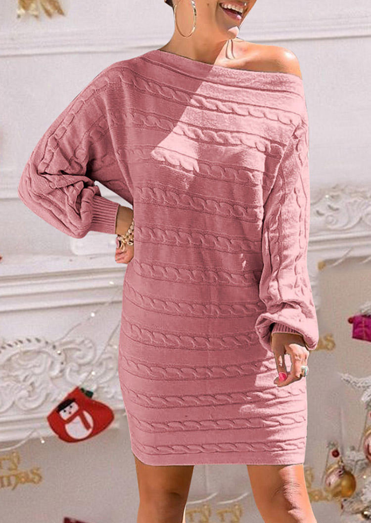 

Sweater Dresses Crocheted Long Sleeve Sweater Dress in Pink. Size: L,M,,XL