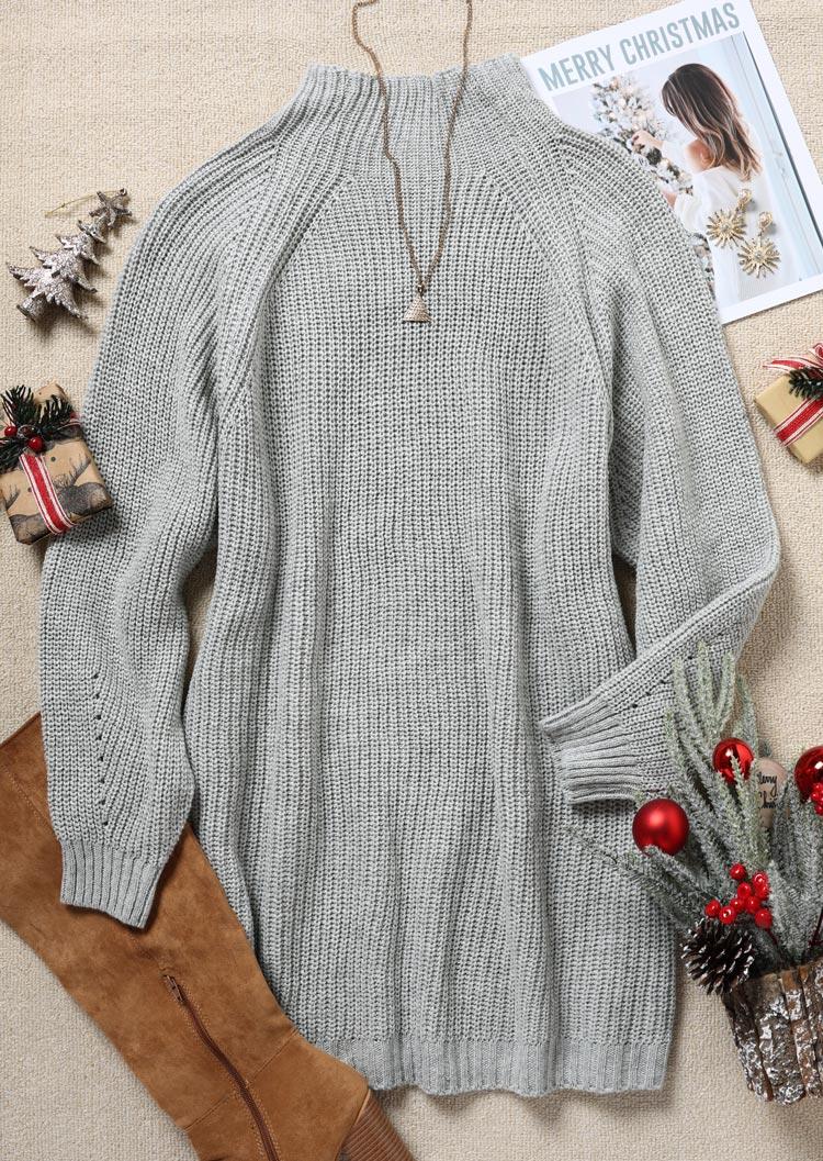 Sweater Dresses Turtleneck Raglan Sleeve Sweater Dress - Light Grey in Gray. Size: L