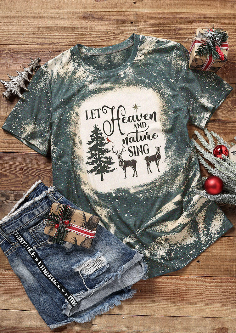 

T-shirts Tees Christmas Let Heaven And Nature Sing Bleached T-Shirt Tee in Multicolor. Size
