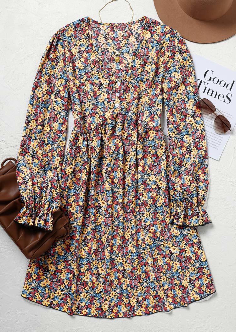 

Mini Dresses Ditsy Floral Button Ruffled Mini Dress in Multicolor. Size