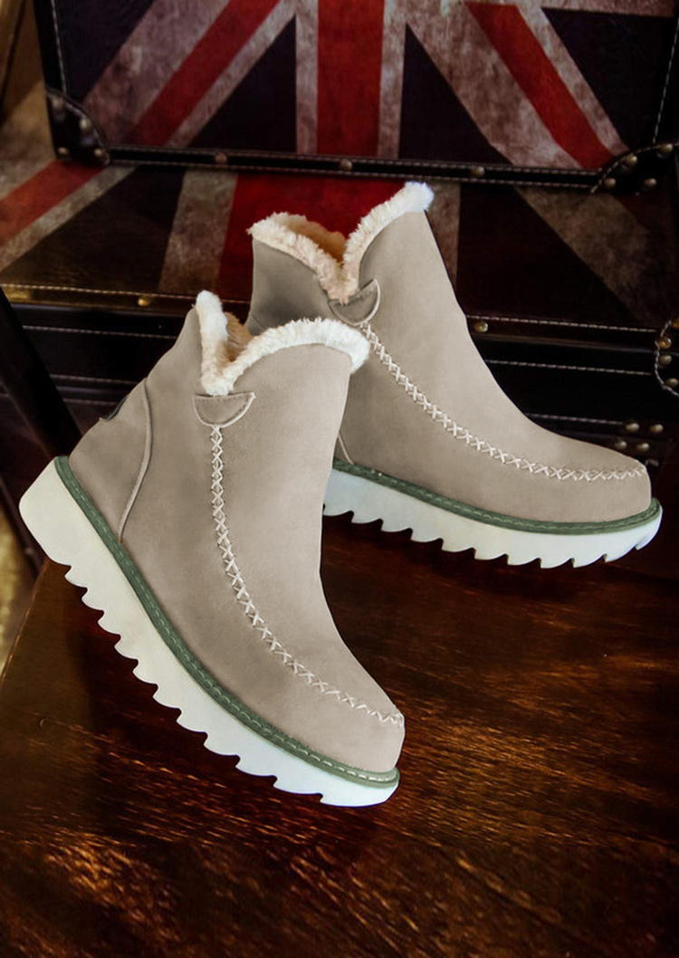 Boots Plush Thickened Warm Casual Boots - Beige in White. Size: 37,38