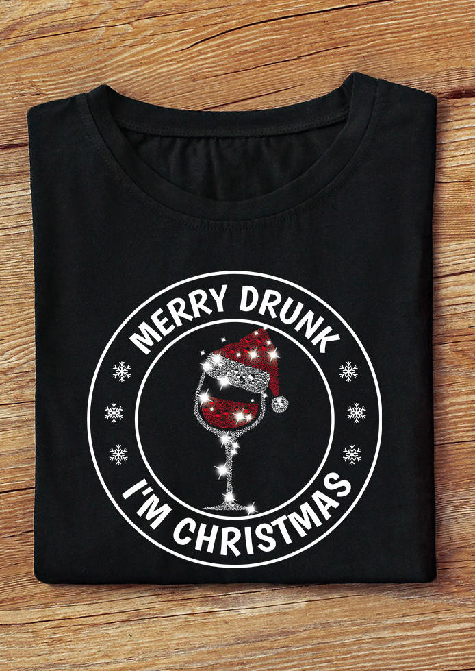 Merry Drunk I'm Christmas Snowflake T-Shirt Tee - Black