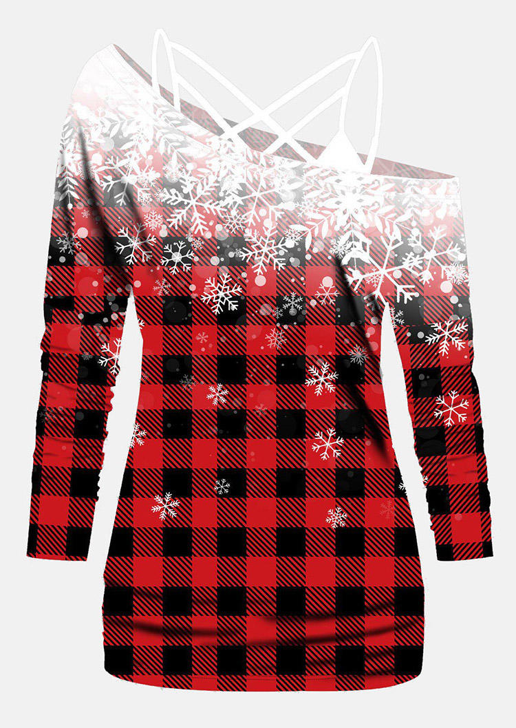 

Blouses Christmas Gradient Plaid Snowflake Criss-Cross Blouse without Camisole in Multicolor. Size