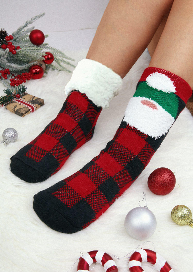 

Crew Socks Christmas Santa Claus Plaid Crew Socks in Black,Red. Size