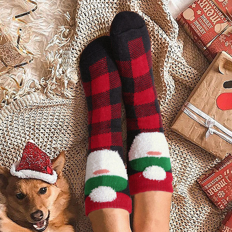 Christmas Santa Claus Plaid Crew Socks