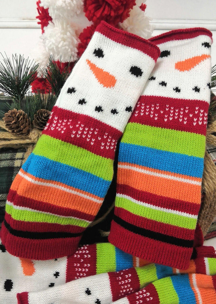 

Gloves Christmas Snowman Hollow Out Fingerless Gloves in Multicolor. Size