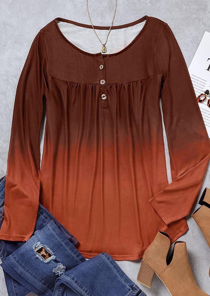 

Blouses Gradient Button Ruffled Long Sleeve Blouse in Orange. Size