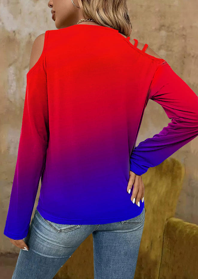 

Blouses Gradient Hollow Out Cold Shoulder Blouse in Multicolor. Size: L,M