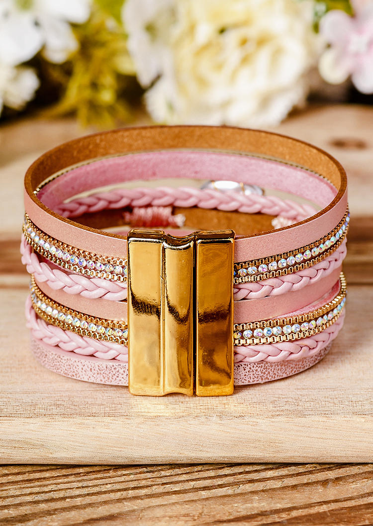 Bracelet Rhinestone Weaving Magnet Buckle Bracelet in Black,Pink. Size: One Size