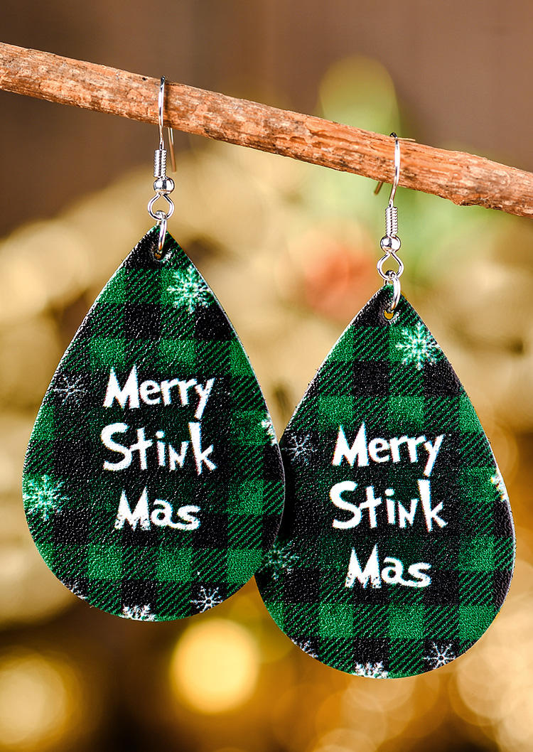 

Earrings Christmas Merry Stink Mas Snowflake Plaid Earrings in Green. Size