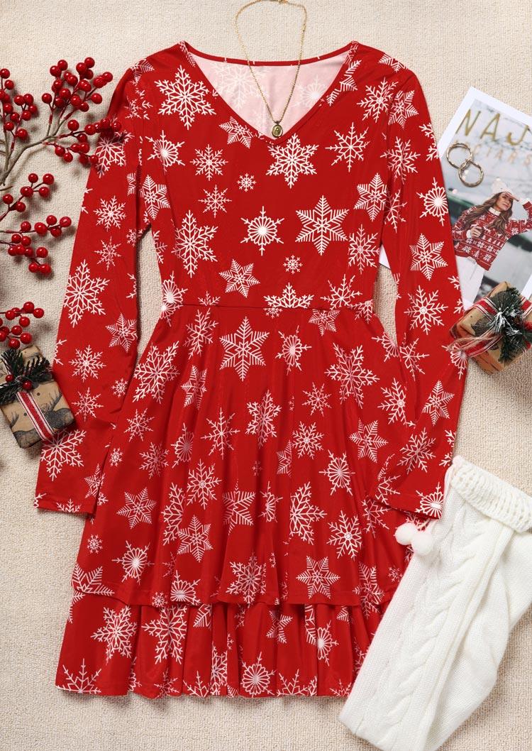 

Mini Dresses Christmas Snowflake Layered Ruffled Mini Dress in Red. Size