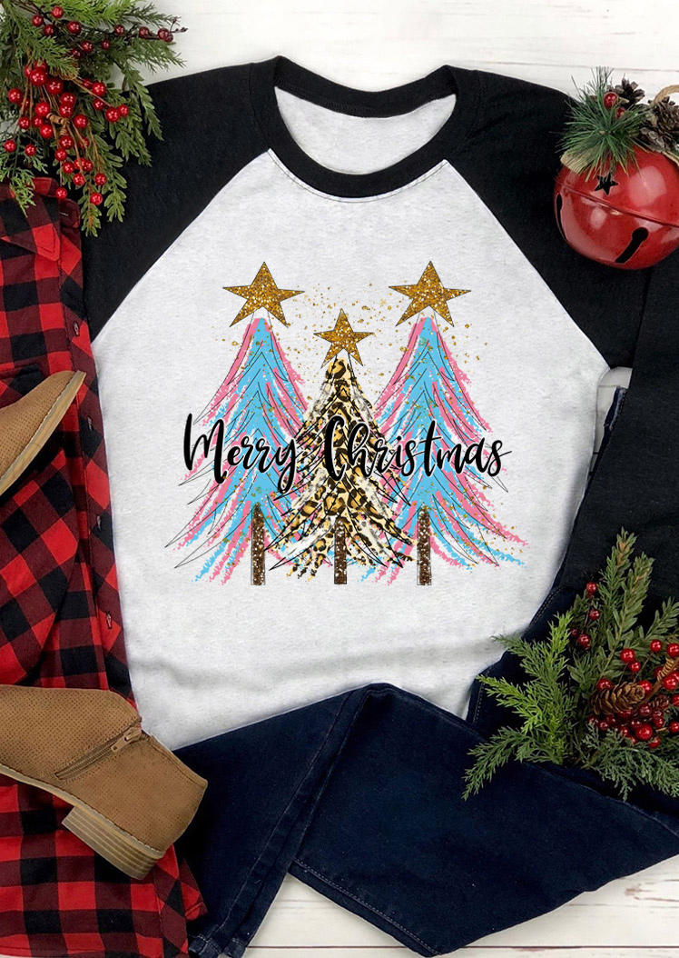 T-shirts Tees Merry Christmas Tree O-Neck T-Shirt Tee in Gray. Size: L,M,S,XL