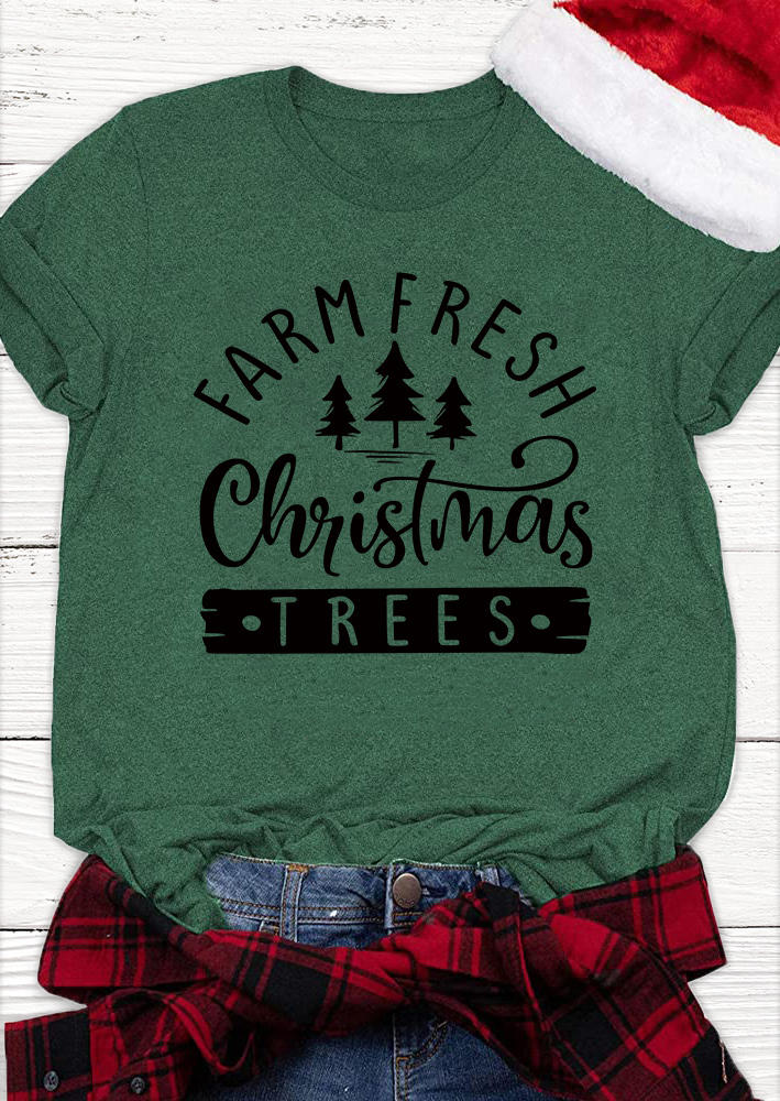 T-shirts Tees Farm Fresh Christmas Trees T-Shirt Tee in Green. Size: M,S