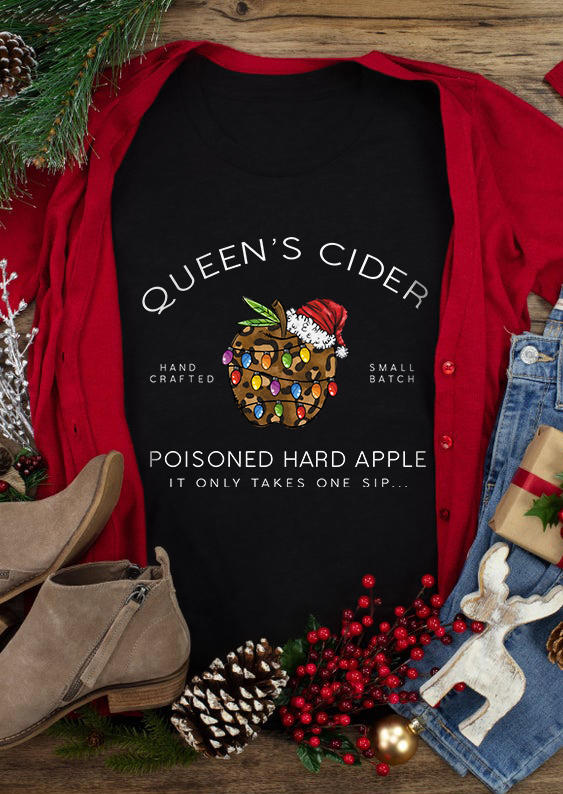 T-shirts Tees Christmas Hat Queen's Cider T-Shirt Tee in Black. Size: L,M,S,XL