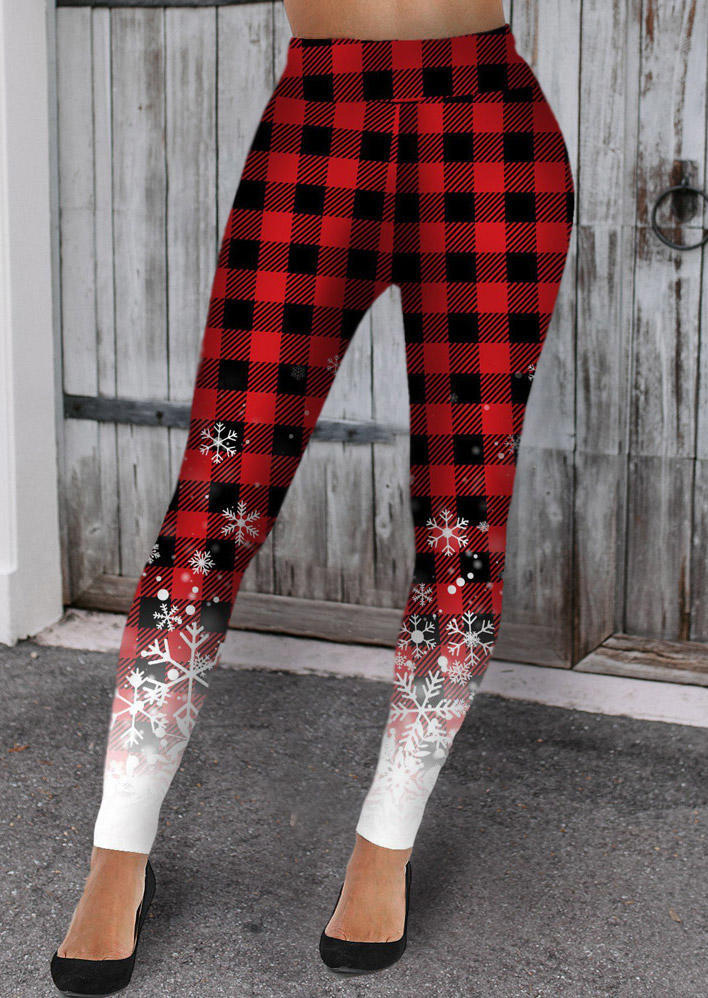Leggings Christmas Snowflake Buffalo Plaid Skinny Leggings in Multicolor. Size: L,M,S,XL