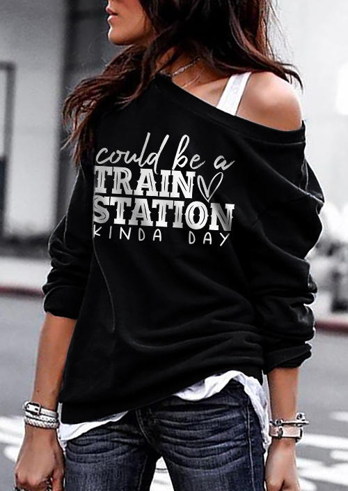 Sweatshirts Could Be A Train Station Kinda Day Sweatshirt in Black. Size: S