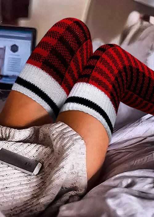 

Knee-High Socks Plaid Over Knee Extra Long Socks in Multicolor. Size