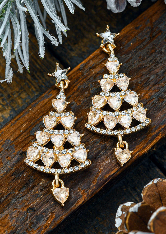 

Earrings Christmas Tree Rhinestone Alloy Earrings in Gold. Size