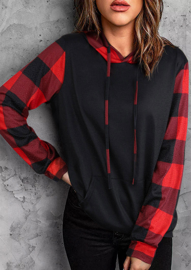 

Hoodies Buffalo Plaid Drawstring Kangaroo Pocket Hoodie in Multicolor. Size