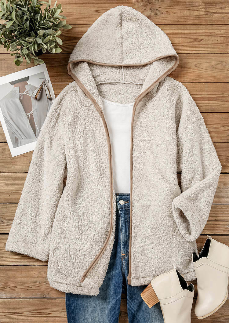 

Coats Fuzzy Hooded Cardigan Coat in Apricot. Size