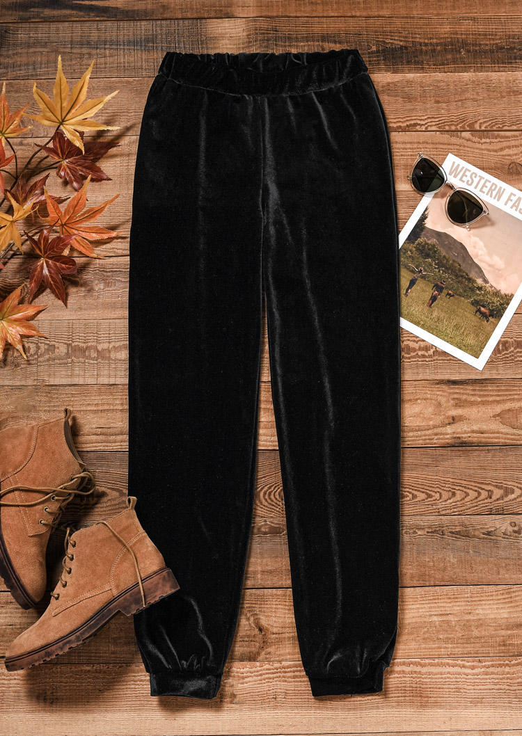 

Pants Pocket Velvet Elastic Waist Pants in Black. Size: L,M,,XL