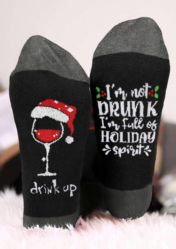 

Crew Socks Christmas I'm Not Drunk I'm Full Of Holiday Spirit Crew Socks in Black,Red. Size