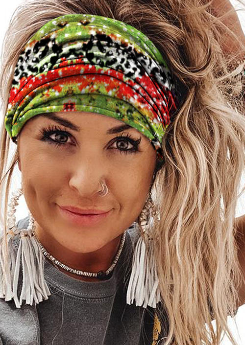 

Leopard Elastic Sports Wide Headband in Multicolor. Size