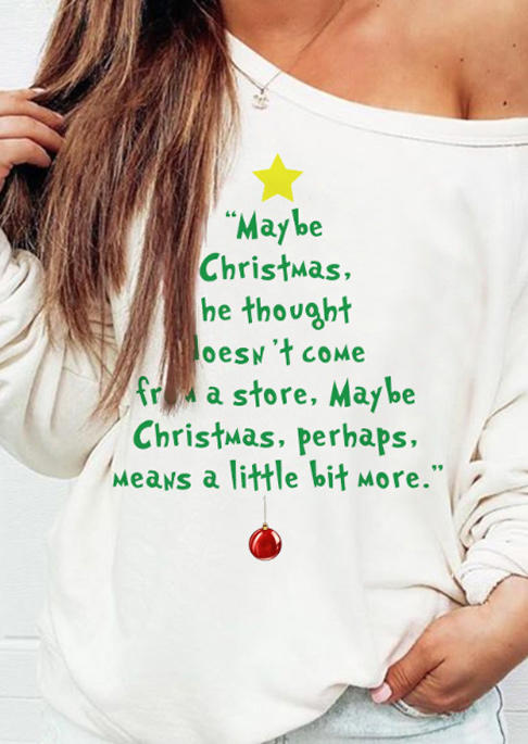 Sweatshirts Maybe Christmas Tree Pullover Sweatshirt in White. Size: L,M,S,XL