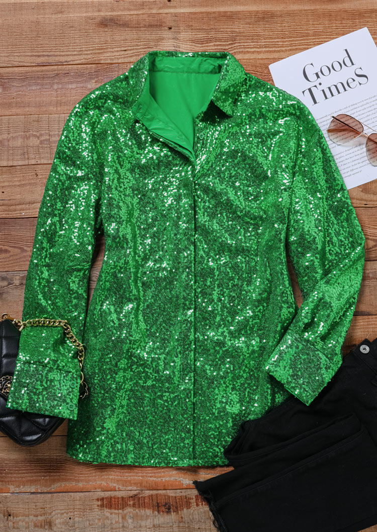 

Shirts Button Turn-Down Collar Shirt in Green. Size