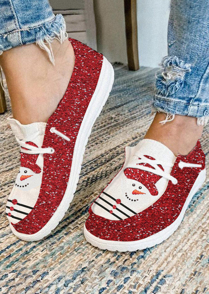 Sneakers Christmas Snowman Glitter Slip On Flat Canvas Sneakers in Red. Size: 37,40,41,43