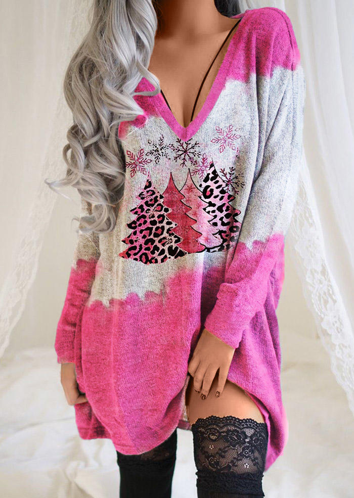 

Mini Dresses Christmas Tree Snowflake Leopard Mini Dress in Pink. Size: L,M,,XL